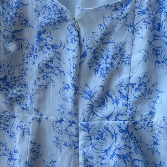 Blue & White Floral Puff Sleeve Mini Dress | Cottagecore Coquette - Picture 4 of 5